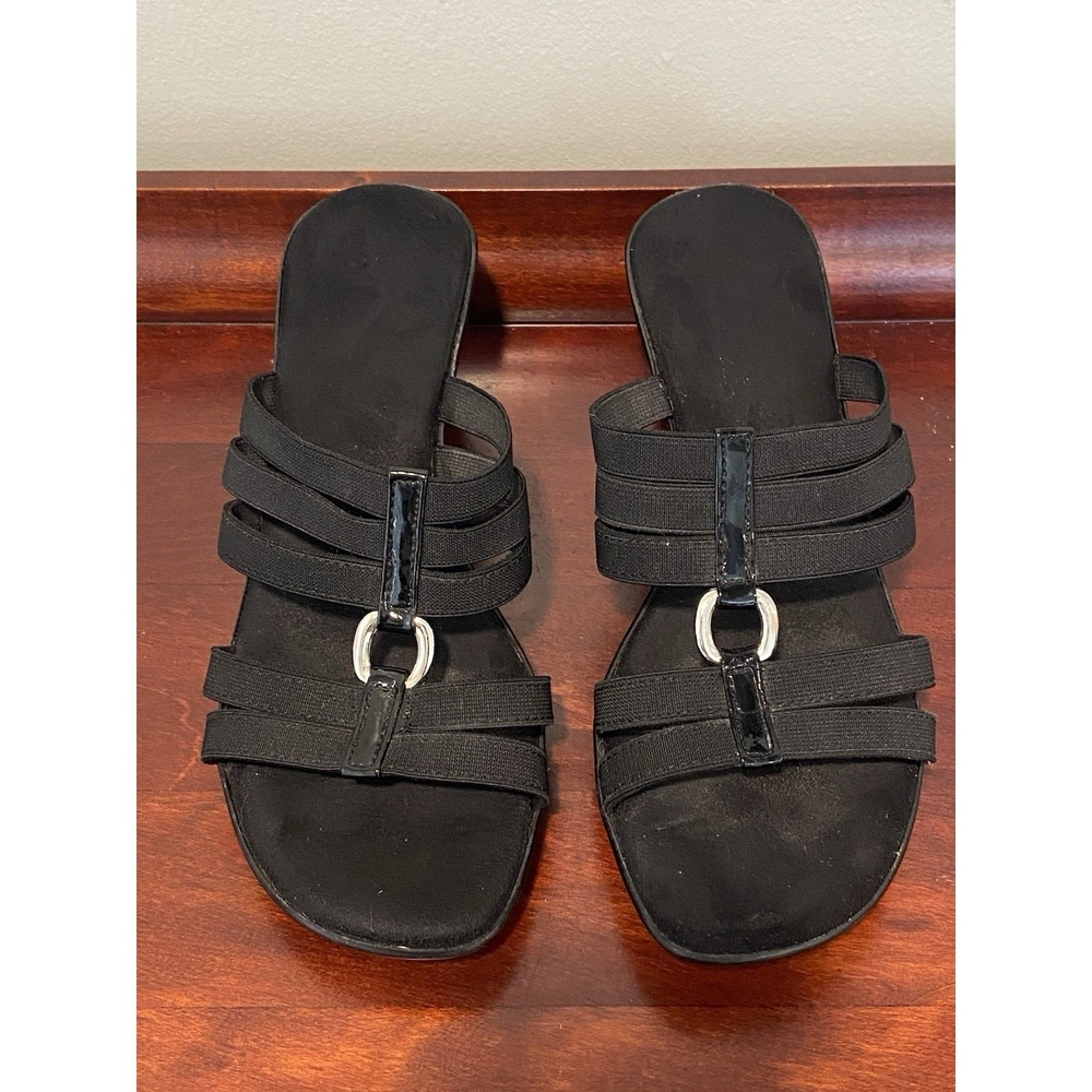 Italy Women's Black 2.5" Wedge Comfort Sandal Size 6 Stretchy Straps Cushioned